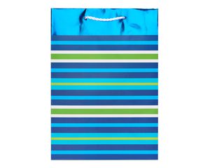 small green and blue striped gift bag
