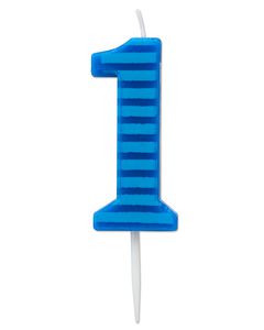 Blue Stripes Number 1 Birthday Candle, 1-Count