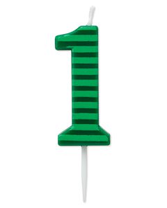 Green Stripes Number 1 Birthday Candle, 1-Count