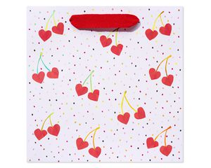 White with Cherry Hearts Valentine's Day Medium Gift Bag, 1-Count