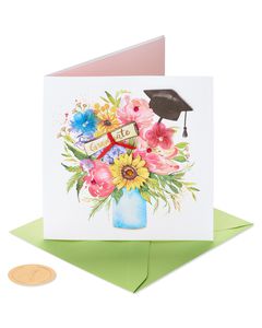 Floral Cap Graduation Greeting Card 