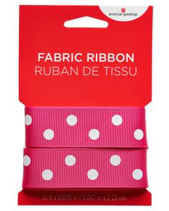 Pink and White Polka Dot Fabric Ribbon, 10 Ft.