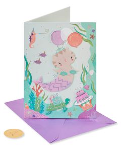 Critter Mermaid Birthday Greeting Card