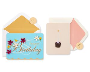 Flowers and Dessert Birthday Greeting Card Bundle for Her, 2-Count