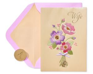 Embroidered Bouquet Birthday Greeting Card for Wife