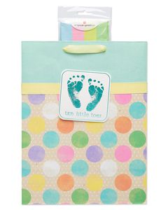 Large Tiny Toes Baby Gift Bag with Tissue Paper; 1 Gift Bag and 8 Sheets of Tissue Paper