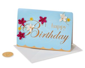 Embroidered Flower Lettering Birthday Greeting Card 