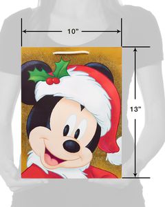Mickey Mouse Christmas Gold Glitter Medium Gift Bag