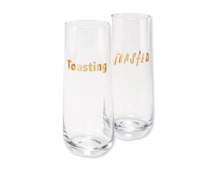 toasting & toasted champagne glasses (set of 2)