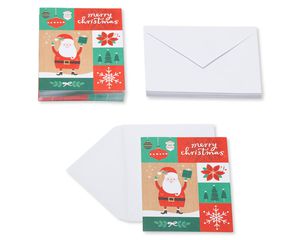 Patchwork Santa Blank Christmas Note Cards and White Envelopes, 25-Count