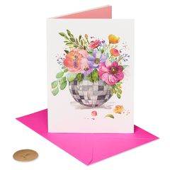 Floral Disco Ball Blank Greeting Card