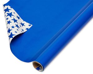 Blue Stars Reversible Wrapping Paper, 30 Total Sq. Ft.