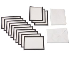 Black and White Blank Flat Panel Note Cards and White Envelopes, 40-Count