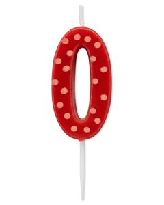 Red Polka Dots Number 0 Birthday Candle, 1-Count