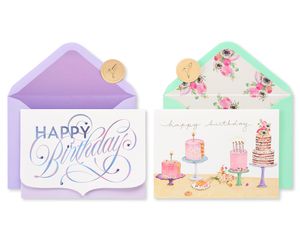 Cakes Birthday Greeting Card Bundle for Her, 2-Count