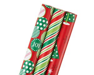 dots, stripes, and trees, christmas 3-roll wrapping paper