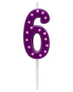 Purple Polka Dots Number 6 Birthday Candle, 1-Count