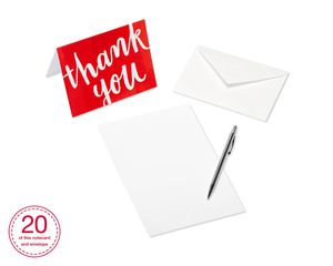 Red and White Thank You Blank Note Cards and White Envelopes, 20-Count