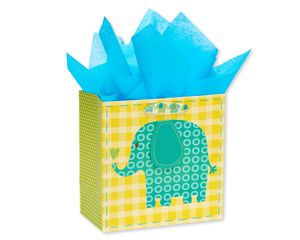 Elephant Medium Baby Gift Bag with Tissue Paper Bundle, 1 Bag, 8-Sheets