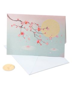 Cherry Blossoms Thinking of You Blank Greeting Card 