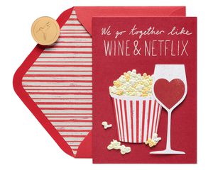 Wine and Netflix Romantic Valentine’s Day Greeting Card 