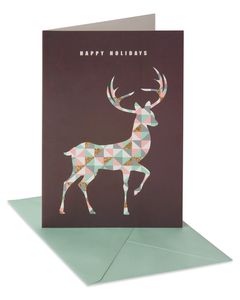 Deluxe Deer Christmas Boxed Cards and Mint Green Envelopes, 14-Count