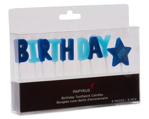 Boy Birthday Toothpick Candles, 9-Count