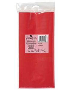 bright red plastic table cover 54 in. x 108 in.