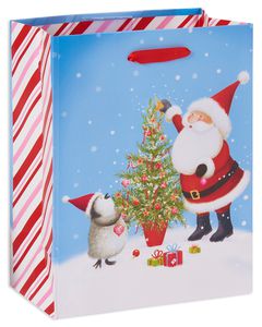 small santa and penguin christmas gift bag