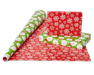 Christmas Extra-Wide Reversible Wrapping Paper, Santa, Snowmen And