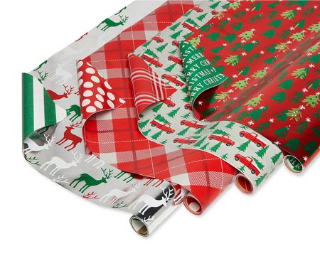 American Greetings Reversible Christmas Wrapping Paper 4 Pack, 160 sq. ft. Snowflakes and Snowmen Santa 
