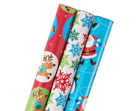 American Greetings 120 sq. ft. Vintage Christmas Wrapping Paper Bundle,  Gingerbread, Ornaments, Peppermints (3 Extra Wide Rolls 40 in. x 12 ft.)