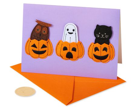 Papyrus Halloween Posable 23" Skeleton Greeting Card OrangeEnvelope Gold Sticker 