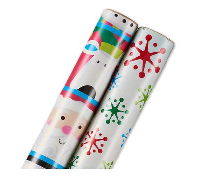 American Greetings Christmas Reversible Wrapping Paper Jumbo Roll, Santa  and Snowflakes (1 Roll, 175 Sq. ft.)