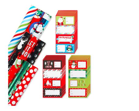 Christmas Wrapping Paper Ensemble With Bows And Gift Tags, Red