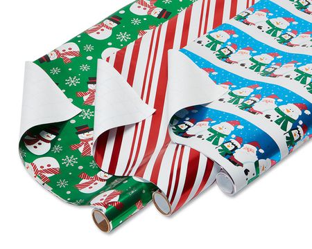 American Greetings Christmas Wrapping Paper Reversible Jumbo Roll Santa and Snowflakes (1 Pack 175 Sq. ft.)