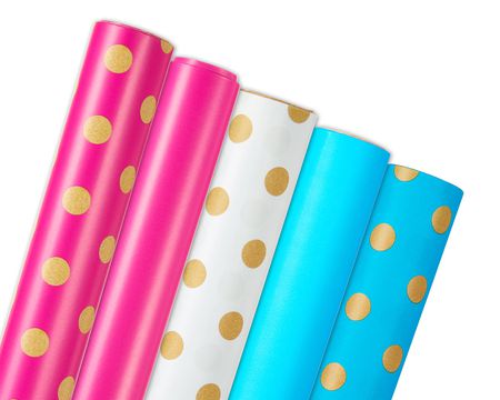 American Greetings Reversible Wrapping Paper Jumbo Roll, Solid Red and White Polka Dots (1 Roll, 175 Sq. ft.)