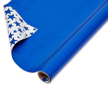 Reversible Wrapping Paper, Blue and Squares, 30 Sq. Ft. Total