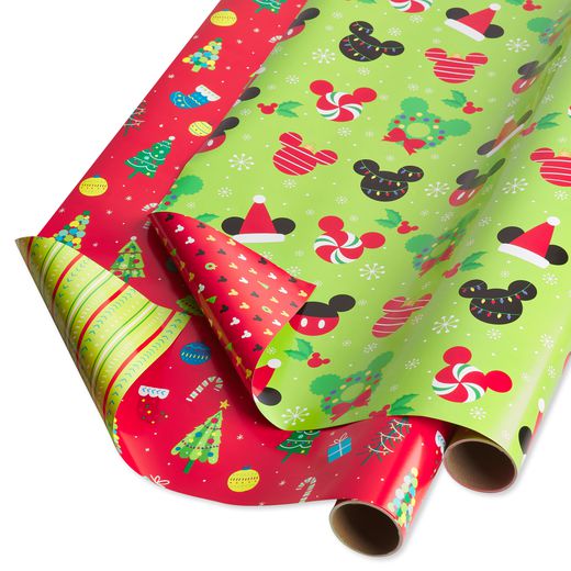 Mickey Mouse and Christmas Decorations Disney Holiday Wrapping Paper Bundle 2 Rolls