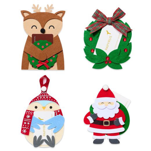 Santa, Reindeer, Penguin and Wreath Christmas Gift Card Holders 4-Count