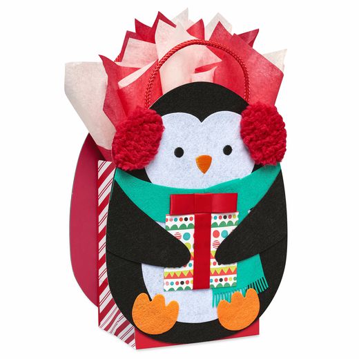 Penguins Medium Holiday Gift Bag with Tissue Paper 1 Bag 8 Sheets