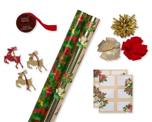 Holiday Traditions Holiday Wrapping Paper Kit with Gridlines Bows and Gift Tags Holiday Traditions 11-Count