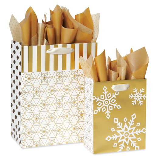 Winter Wonder Holiday Gift Bags with Tissue Paper 2 Bags 1 Large 1 Medium 18 Sheets