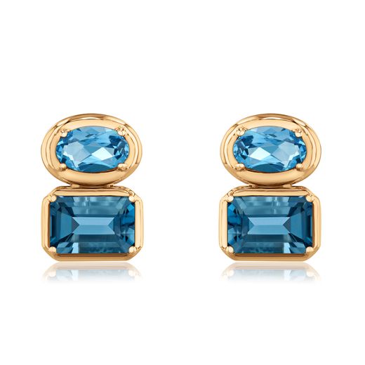 Papyrus London Blue Topaz and Blue Topaz Yellow Gold Earrings