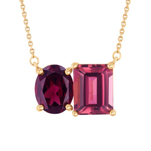Papyrus Mystic Pink Topaz and Rhodolite Garnet Yellow Gold Necklace
