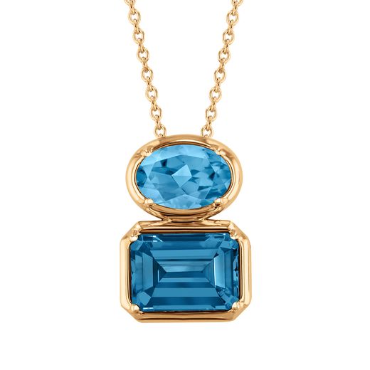 Papyrus London Blue Topaz and Blue Topaz Yellow Gold Pendant Necklace