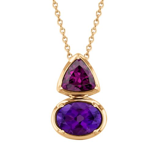 Papyrus Rhodolite Garnet and Amethyst Yellow Gold Pendant Necklace