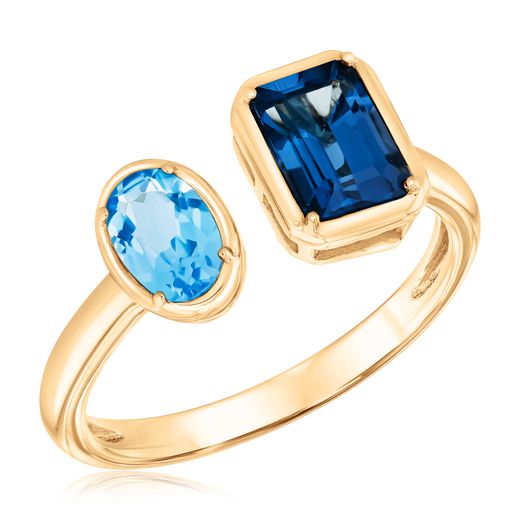 Papyrus London Blue Topaz and Blue Topaz Yellow Gold Open Ring