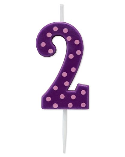 Purple Polka Dots Number 2 Birthday Candle 1-Count