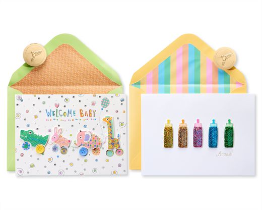 Critters and Bottles New Baby Cards 2-Count